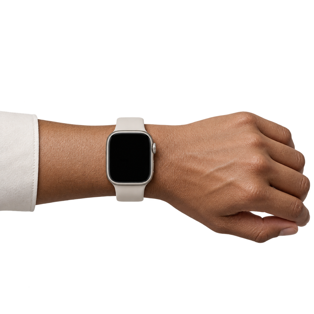 An Apple Watch worn on a person's wrist as they reach toward a payment reader